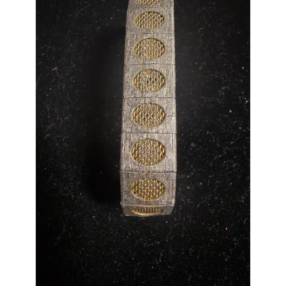 Vintage Gold Tone‎ Panel Cut Out Oval Box Link Mesh Bracelet 7.5